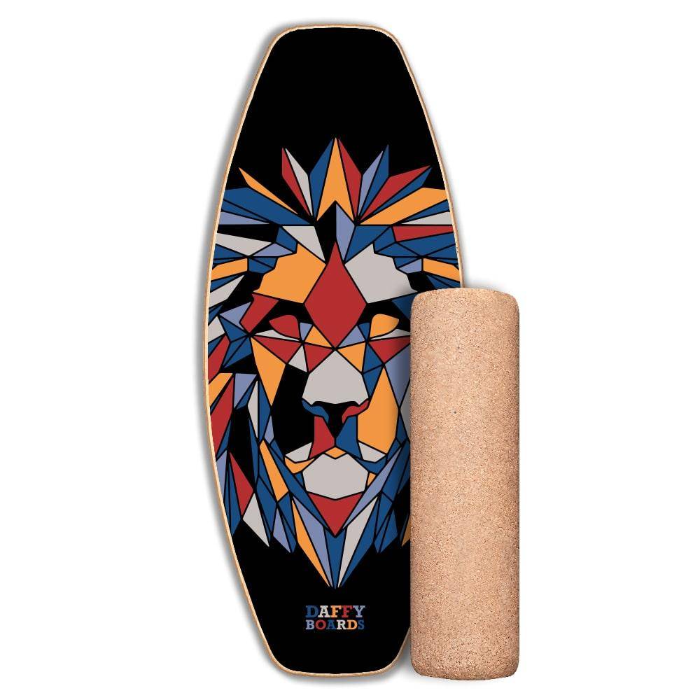 Daffy Boards Allrounder Balance Board Set with Cork Roller - Design: Fractal Lion