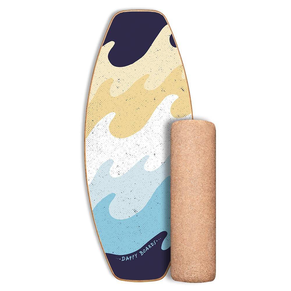 Daffy Boards Allrounder Balance Board Set with Cork Roller - Design: Waves