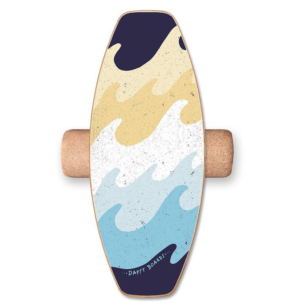 Daffy Boards Allrounder Balance Board Set with Cork Roller - Design: Waves