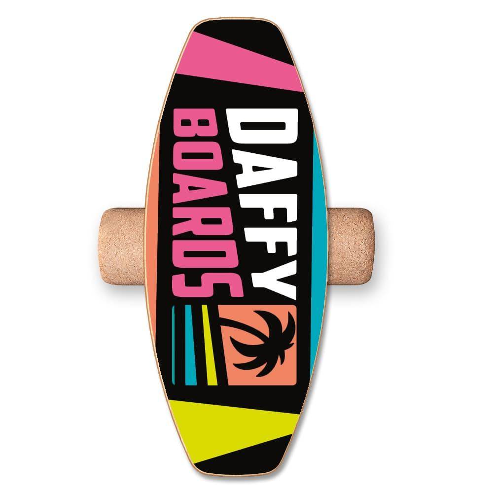 Daffy Boards Super-Bundle: Balance Board + Rolle + Kork-Halbkugel + Ständer, Design Neon