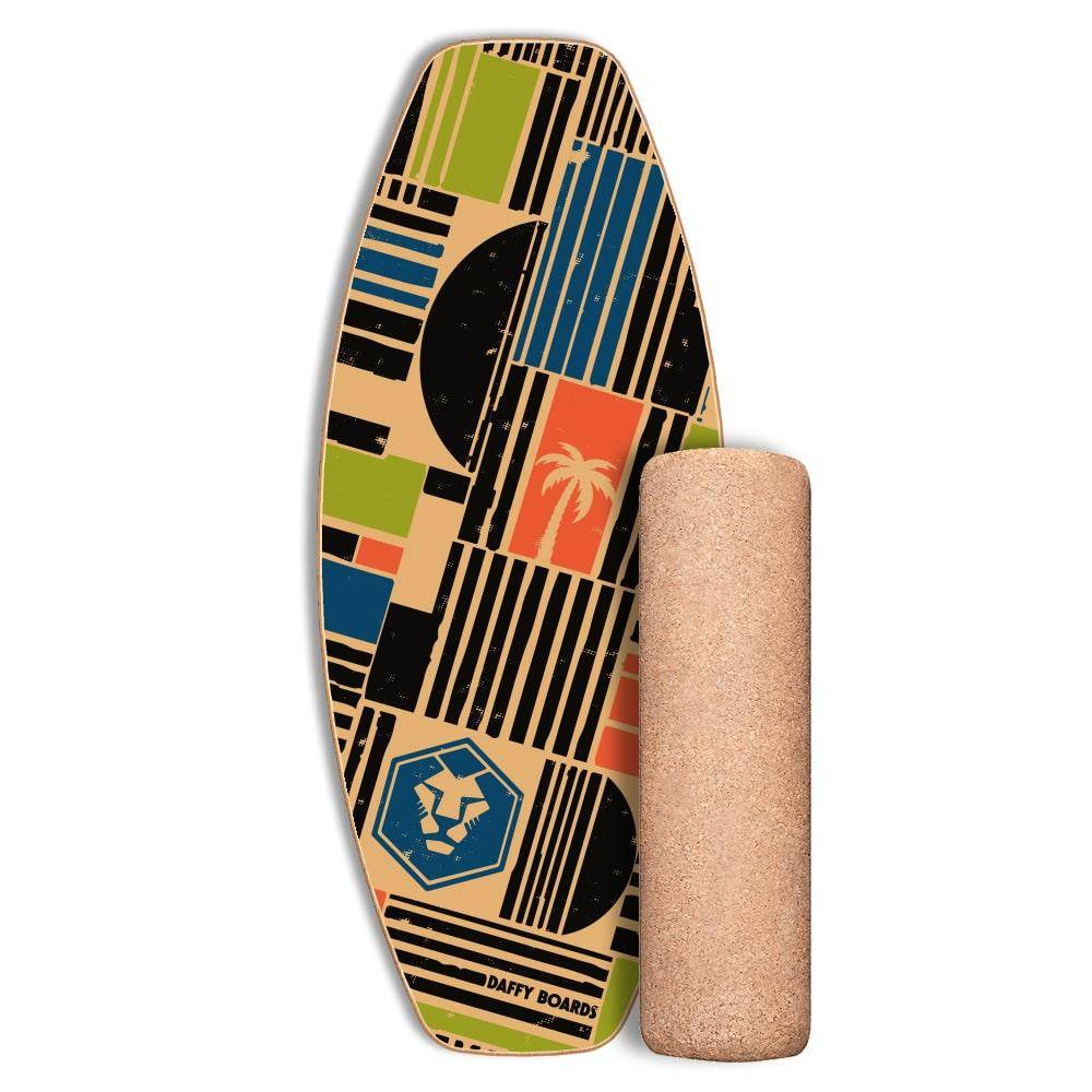 Daffy Boards Super-Bundle: Balance Board + Rolle + Kork-Halbkugel + Ständer, Design Shapes