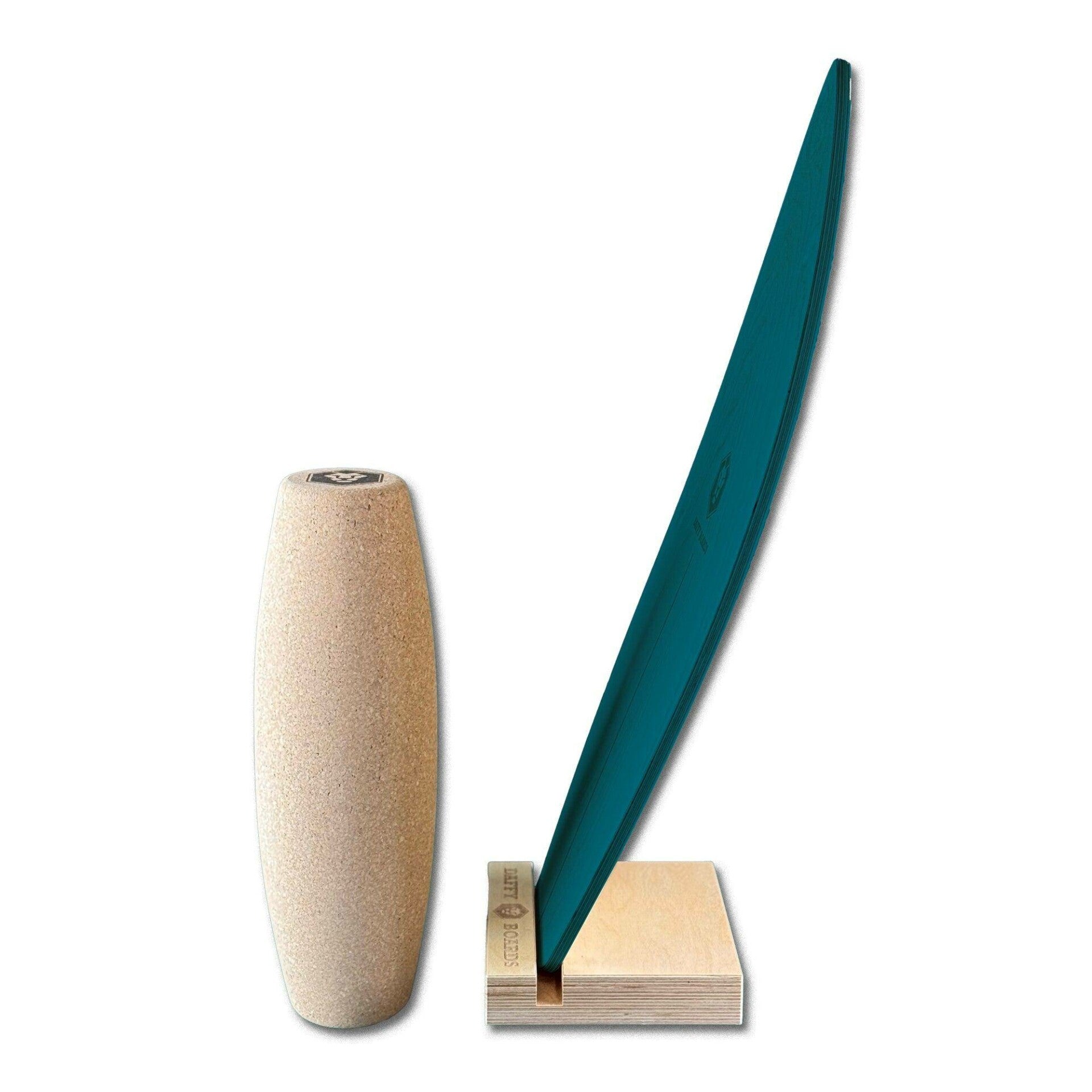 Daffy Boards Super-Bundle: Surf Balance Board + Roller + Stand, Design: Teal