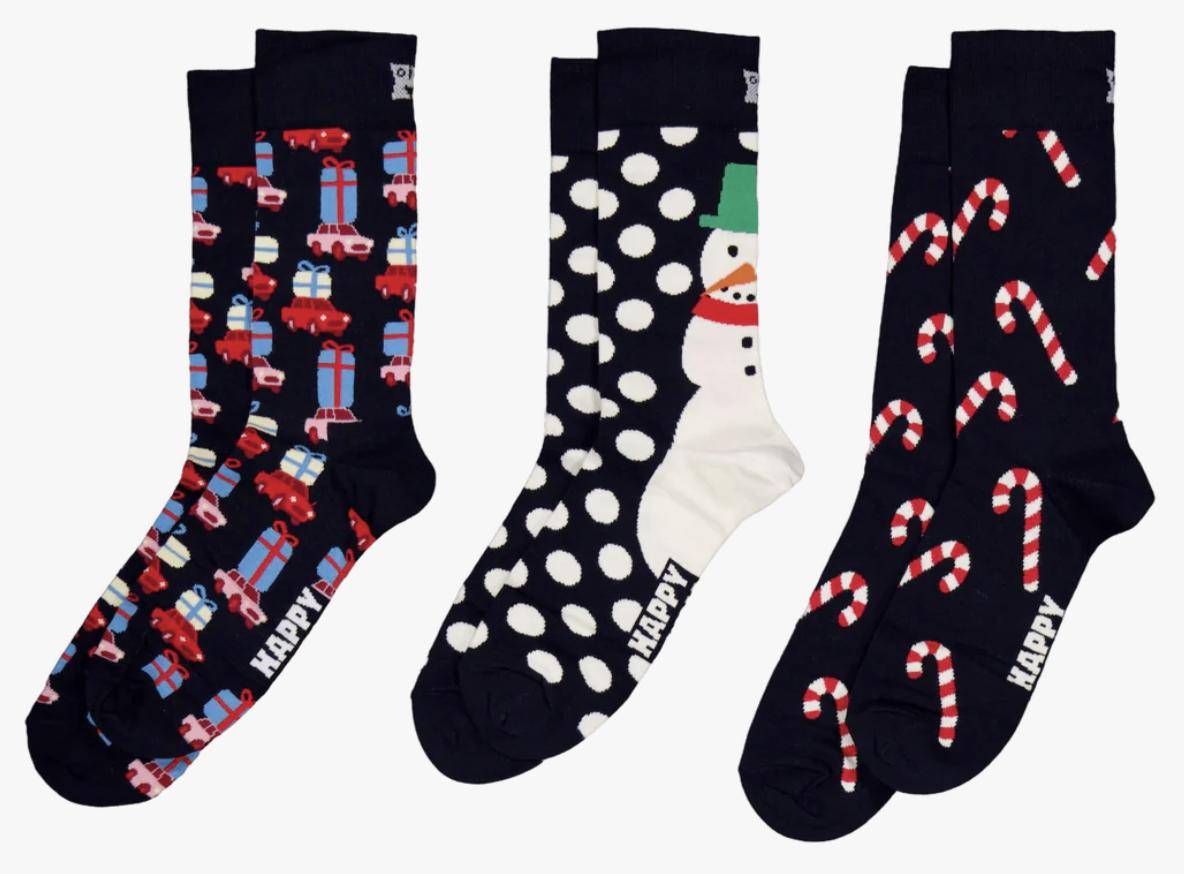 Happy Socks 3-Pack Holiday Navy Socks Gift Set